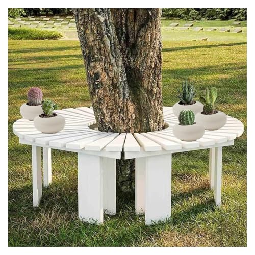 Banco redondo de madera para árbol, silla de parque sin respaldo, soporte decorativo para plantas para jardín, patio, terraza, césped (color 4), solución ideal para asientos al aire libre