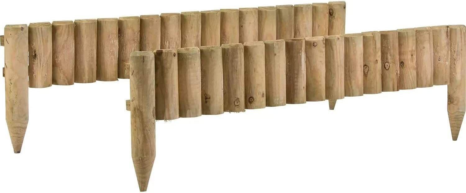 Wooden Picket Fence Panels, Garden Log Wood Lawn Border, Flower Edging Fencing, 1m x 5cm (6)