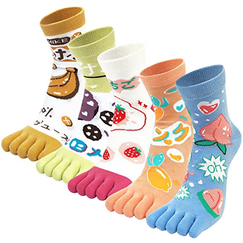 Sunvivid 5 Paare Zehensocken Damen Fünf Finger Socken aus 100% Baumwolle Lustige Bunte Socken mit Zehen für Sport Laufende für Damen und Teenager-Mädchen, Größe 35-42 Cover