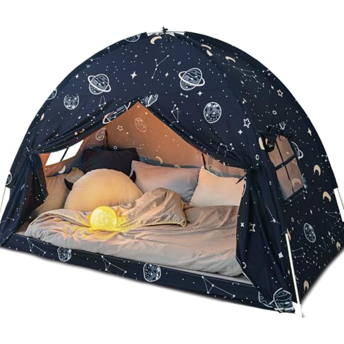 Bed Tent Twin, Space Play Canopy for Kids Boys, Bunk Canopy Tent for Toddler Bed, Galaxy Dome Playhouse Portable Sleeping Tents Indoor