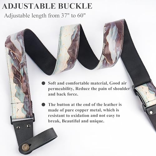 Image of Adjustable Guitar Strap Includes 2 Strap Locks & 2 Matching Picks & 1 Picks Holder & 1 leather Strap Button.
