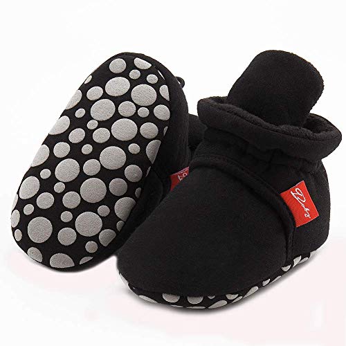 BiBeGoi Infant Baby Boys Girls Cozy Cotton Booties Toddler Non-Slip Soft Sole Slippers Warm Socks Winter Newborn Crib Shoes(M1980 Rope Black,1)