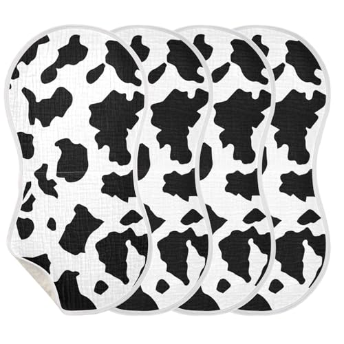 Image of JHKKU Muslin Burp Cloths for Baby Boys and Girls - 4-Pack Ultra Absorbent Cow Print Muslin Washcloths, Newborn Towel, Milk Spit Up Rags, Burp Cloth Bib for Unisex, 22 x 11 Inch