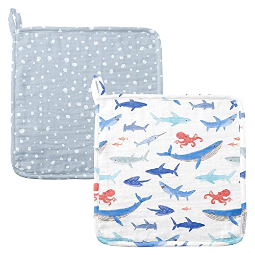 Image of Stephen Joseph, Baby and Toddler Washcloths, Muslin Washcloth, 10 inchx10 inch inches - Shark Set of 2, One Size