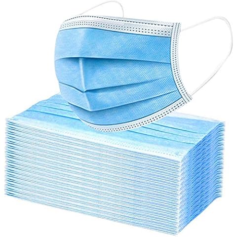 PURE GEM [Pack of 100] Single Use Disposable Blue Face Mask, Soft on Skin, 3-ply Masks Facial Cover with Elastic Earloops Great For Home, Office, School, and Outdoors Cover