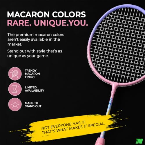 Image of Wide Body Aluminium Badminton Racket Set of 2 for Men & Women | Racquets with High Tension Strings | Indoor & Outdoor Racket with Carry Bag (Purple & Pink)
