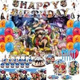 Anime Party Supplies - Happy Birthday Banner, Balloons, Cupcake Toppers, Tablecloth, Plates & Napkins for Anime Theme Birthday