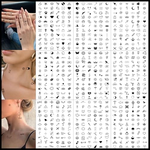 CHARLENT 594 Pcs Tiny Small Temporary Tattoos for Women Men Finger Hands, Mini Fake Tattoos for...