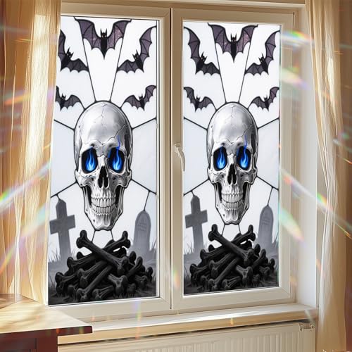 HOMETITUTE vinilo decorativo para ventana calavera azul 18x39 pulgadas miniatura 7