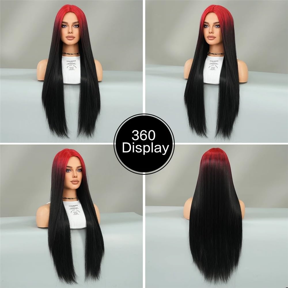 32 cm Kaneles Ombre, czerwone wino, bardzo miękkie damskie długie proste peruki na imprezę, do cosplay, miękkie i naturalne