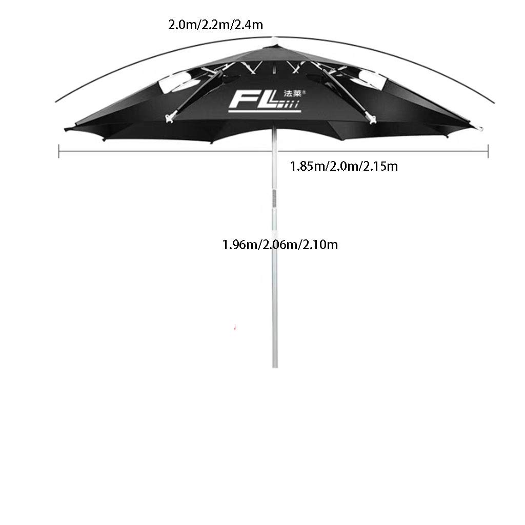LNNW Parasol wędkarski 2,2 m Uniwersalny deszcz składany parasol 2.4 parasol wędkarski parasol parasol podwójny gruby parasol wędkarski Wędkarstwo parasol (Color : Nero, Size : 2.4m)