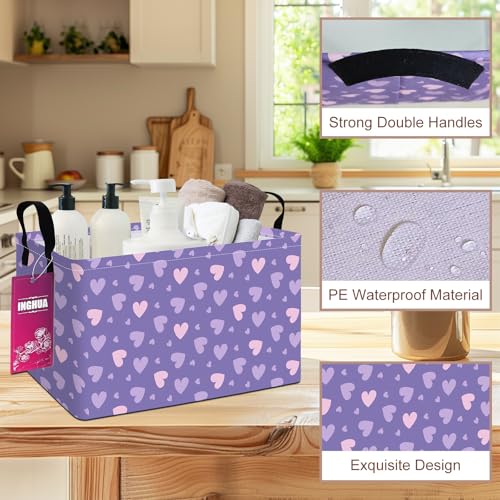Image of Rectangular Purple hearts Storage Basket | Fabric Organizer Bin for Books,Clothes,Gifts,Pets-Perfect for Home,Office,Nursery,Shelf(Rec-Purple heart )