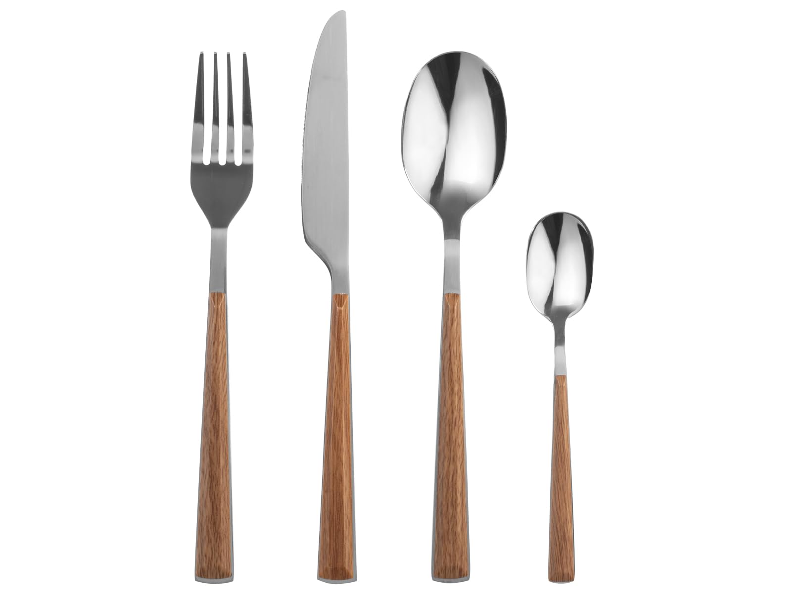 H&H Servizio 24 Posate Tavola Arbor in Acciaio Inox, Manico in ABS Effetto Legno – 6 Cucchiai, 6 Forchette, 6 Coltelli, 6 Cucchiaini – Lavabili in Lavastoviglie