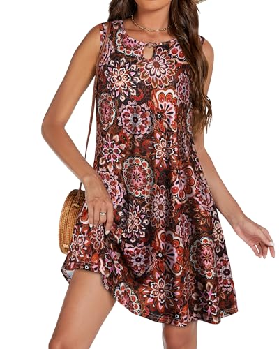 Image of Summer Dresses for Women 2026 Casual Sleeveless Sundress Floral Loose Fit Beach Cover Up with Pocket