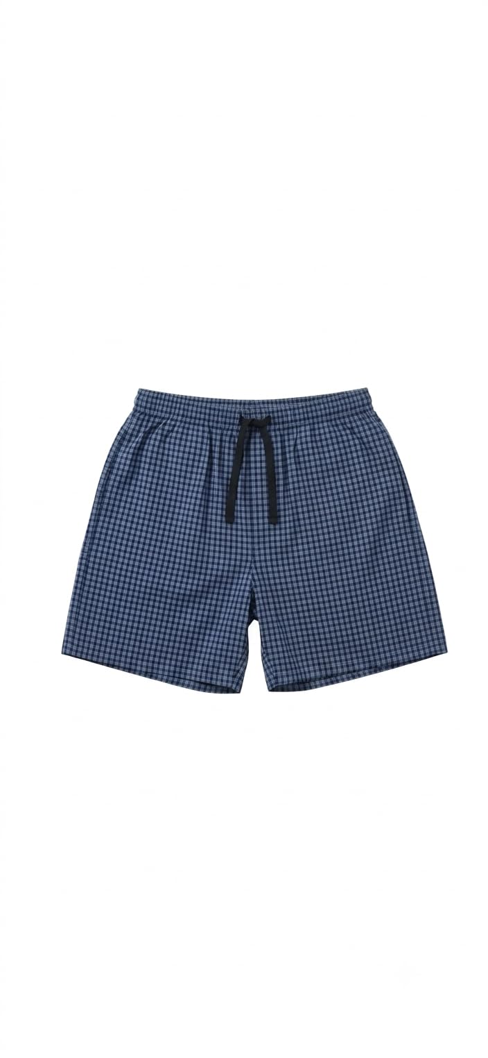Blue Checkered Boxer Shorts with Drawstring Waistband-image-39