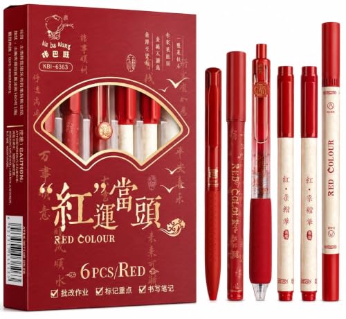 Image of COOFANDY 6 Pcs Red Ink Pen Set | Fine Point Smooth Writing Pens for Teacher Correction, Student Note Taking, Office Documentation, School, College, Journaling, Exam Checking & Stationery Essentials