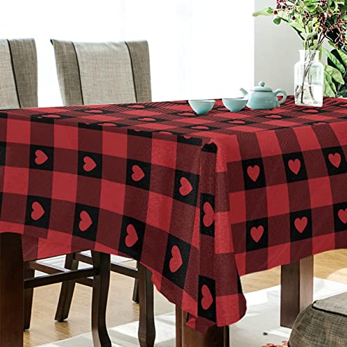 Valentine's Day Tablecloth Red Buffalo Check Gingham Love Heart Square Tablecloth Rectangle Tablecloth Washable Fabric Table Cloth For Dining Party And Outdoor Use #TOP2
