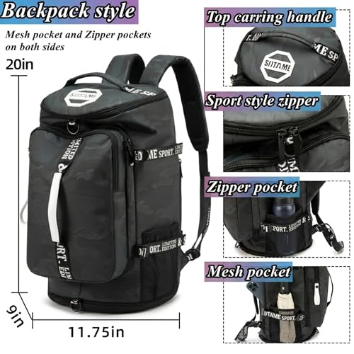 Image of Gym Duffle Bag Backpack,4‑Way Waterproof with Shoe Compartment Travel Hiking Laptop