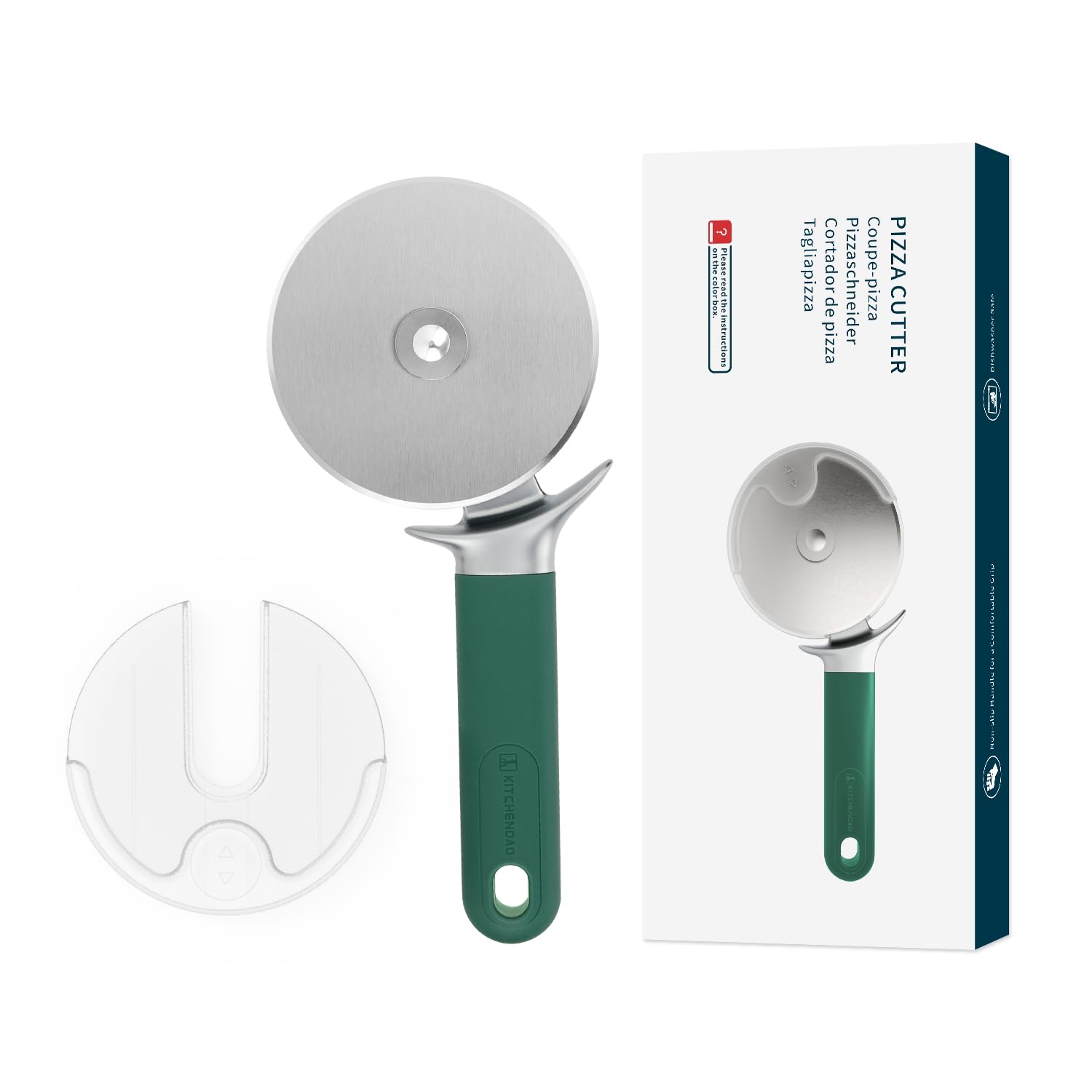 KITCHENDAO Pizza Cutter Wheel with Blade Cover &amp; Thumb Guard, 4 Inch, Green