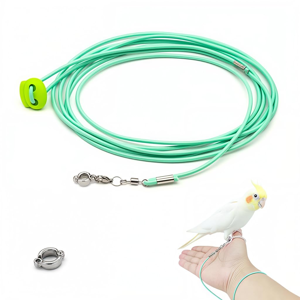 ZIBUYU® 6.6ft Elastic Bird Leash Rope, Parrot Flight Training Harness Stretchable Anti-Flight Escape Cord, Lightweight Bird Tether Lead with 2 Size Metal Leg Rings-image-21