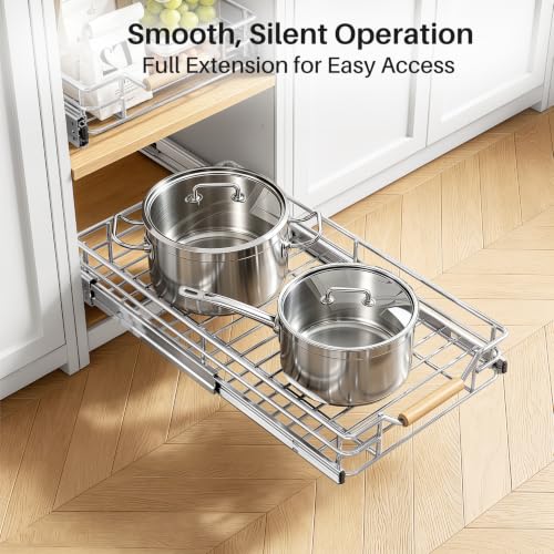 Image of Pull out Cabinet Organizer, 11 inchW X 21 inchD, Heavy Duty Smooth Sliding Under Cabinet Shelves for Pots and Pans, Full-Extension Roll out Drawers, Slide out Organization for Home Kitchen Pantry