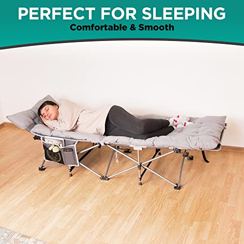 Zone Tech Folding Outdoor Camping Travel Cot And Cot Pad - Classic Grey Quality Lightweight Portable Heavy Duty Adult & Kids Travel Cot W/Large Pocket And Cushion Perfect For Hiking, Camping (1-Pack) #TOP6