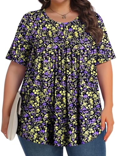 Image of Tencede Womens Plus Size Tops Tunic Short Sleeve Crew Neck Shirts Casual Soft Blouse 1X-5X
