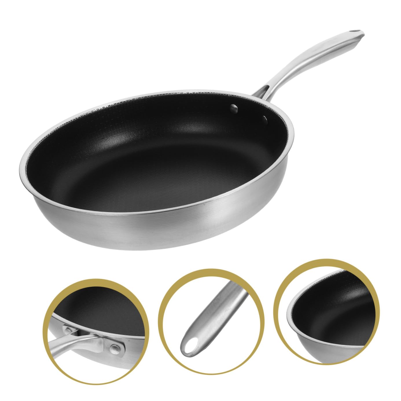 ULTECHNOVO Padella in Acciaio Inox Nido Ape Nera per Uovo e Bistecca | Struttura Honeycomb, Impugnatura Ergonomica e Leggera, Uso Domestico, Riduce Consumo D'olio
