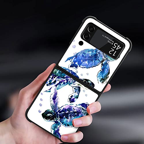 Djsok Compatible With Samsung Galaxy Z Flip 3 Case,Three Sea Turtles Luxury Pattern Design Hard Pc Scratch-Proof Soft Tpu Shockproof Anti-Fall Protective Case For Samsung Galaxy Z Flip 3 5G #TOP4