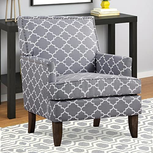 Sillón clásico tapizado gris con estructura de madera miniatura 3