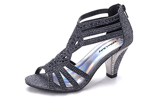 Mila Lady Women's Lexie Crystal Dress Sandals, Kimi25 Black 7
