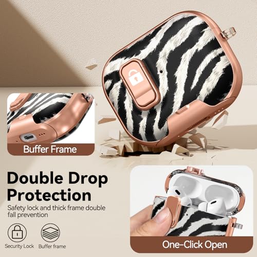 Image of for AirPods Pro 2 /1 Case (2023-2019), with Safty Lock & Phone Stand for AirPods Pro 2 /Pro1 Generation Case Cover for Women Girly with Keychain & Cleaner Kit -Black+ White Zebra