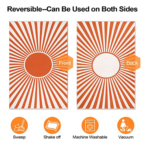Leevan Retro Sun Door Mat 2'X3', Reversible Indoor/Outdoor Porch Rug, Washable Orange Bath Mat, Farmhouse Bedroom Throw Rug, Cotton Woven Kitchen Rugs, Spring Door Mat For Back Door/Entryway/Layered #TOP1