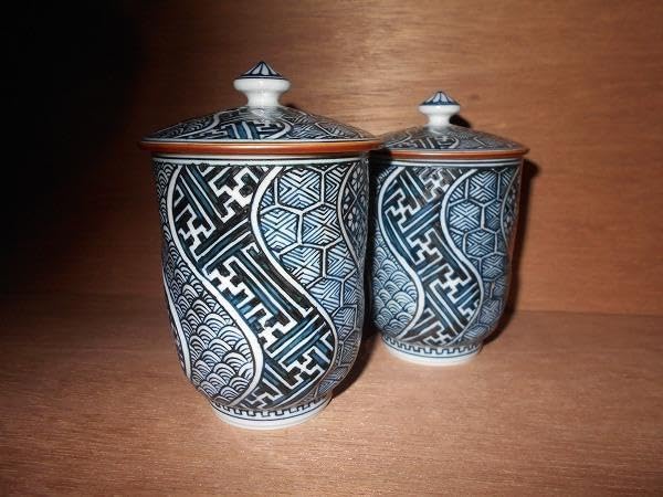 京焼 清水焼 捻彫小紋 湯呑 平安 光泉 : 夫婦湯呑 組湯呑 蓋付