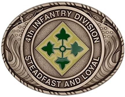 Indiana Metal Craft US Army 4th Infantry Division Double USA Flag Solid Brass Buckle with Belt - MADE IN USA (Buckle with Belt)