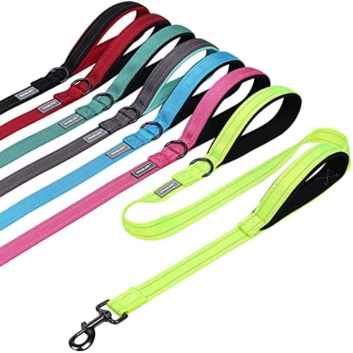 Vivaglory Dog Training Lead with 2 Padded Handles, Heavy Duty 6ft Long Reflective Safety Walking Leash for Medium to Large Dogs, Black