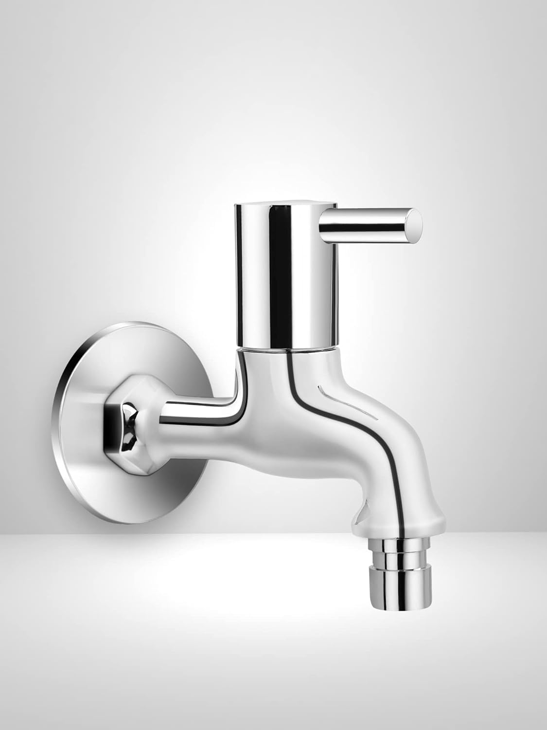 BROMET Full Brass Washing Machine Bib Cock Tap Faucet with Wall Flange - Dixy | Chrome Finish | Wall Mounted - Silver (Pack of 1)-image-36