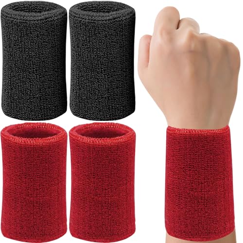Image of 6 Inch Wrist Sweatbands Tennis Wrist Bands Absorbent Sweat Band for Men and Women Sport Long Wrist Bands, Breathable Cotton Athletic Sweatbands for Basketball, Workout, Running (4 Pack)