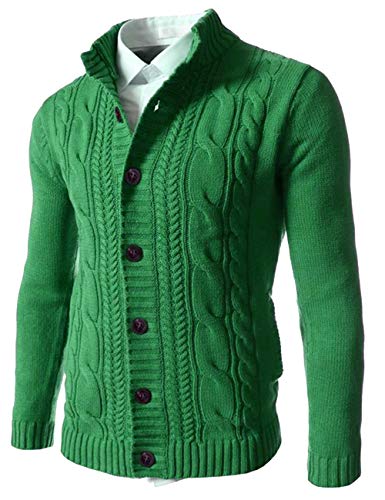 Men's Classical Retro Ribbed Longline Button Down Dress Cardigan Long Sleeve Stand Collar Winter Work Sweater
