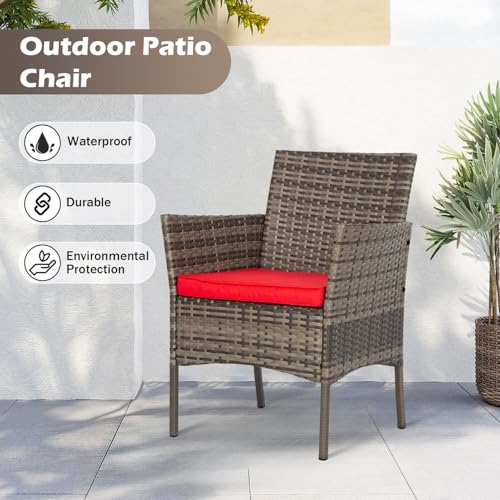Image of FDW 4-Piece Patio Furniture Set | Gray & Red |Outdoor Wicker Furniture