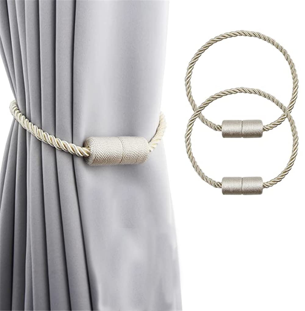 ELECDON Curtain Tiebacks, 2 Pack Beige Strong Magnetic Curtain Tiebacks Outdoor Elegant Decorative Tie Backs Modern Rope Tiebacks for Drapes Window Curtain Holdbacks for Draperies