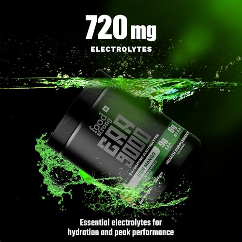 Image of Foodstrong EAA 9000 with Hydrating Electrolytes, Raw Mango Flavour, 9g Essential Amino Acids (EAA) & 6g BCAA Per Serving - Supports Muscle Recovery & Rehydration - 300g, 25 Servings