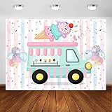 Avezano Ice Cream Truck Birthday Backdrop for Girl's Ice Cream Birthday Party Decorations Sweet Birthday Party Cake Table Supplies Photoshoot Photography Background (7x5ft)