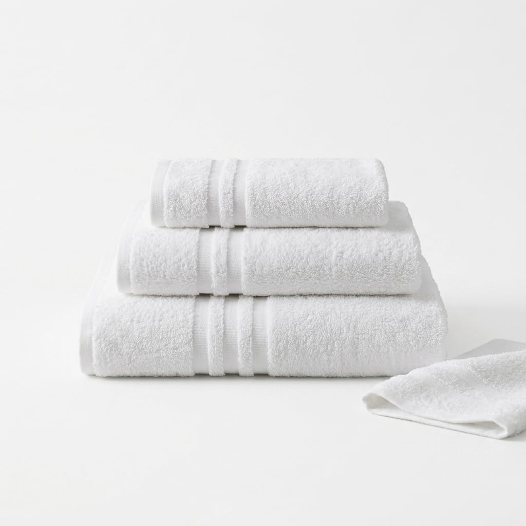 Generico Set Tris Spugna di 10 Teli Doccia Bagno, 10 Asciugamani Viso, 10 Asciugamani Ospite100% Cotone Spugna Idrofila 500 gr/mq Perfetto per Hotel, B&B e Case Vacanze Set 30 Pezzi Asciugamani