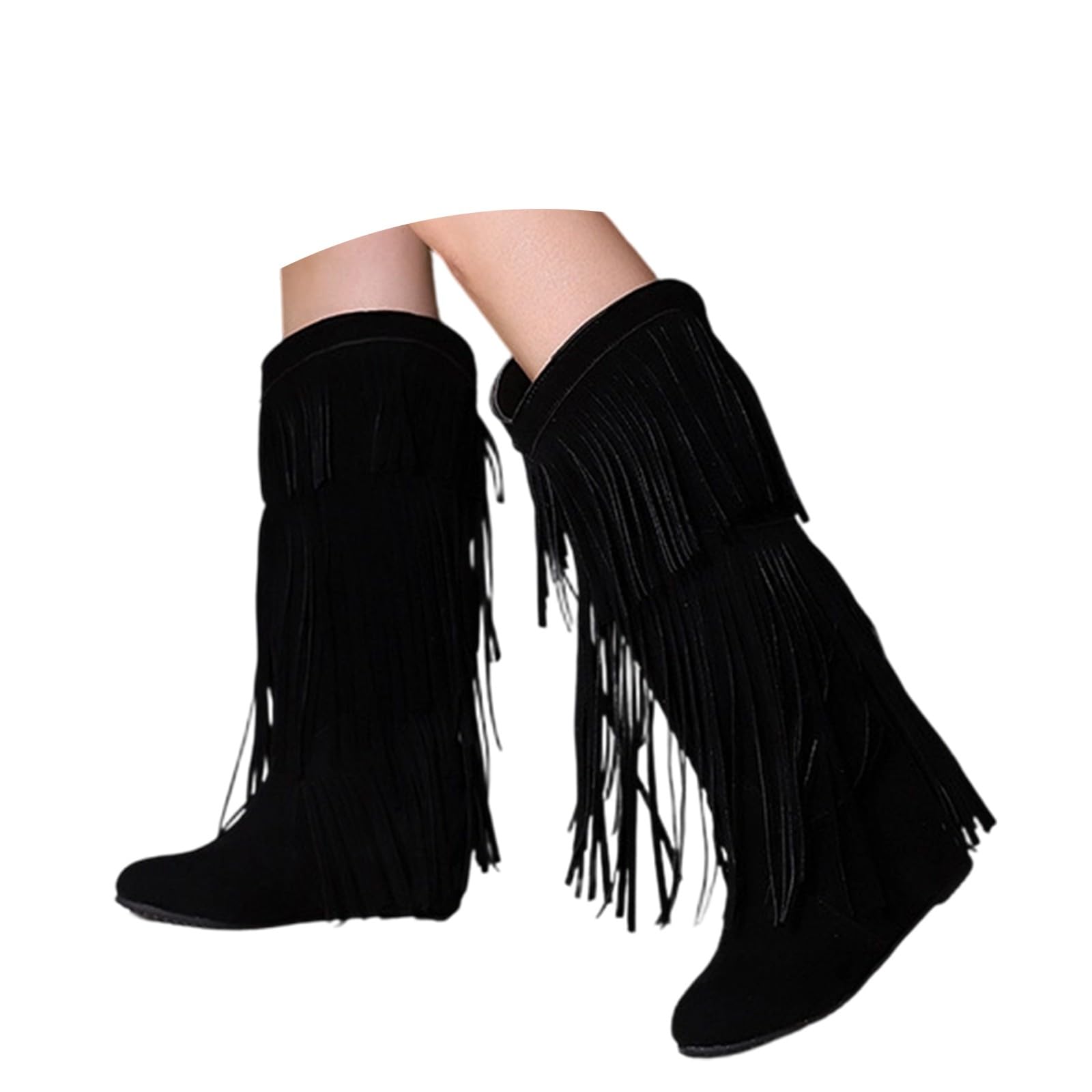 Botas Altas Mujer Media Caña, Botas Verano Mujer Planas, Botines Cowboy Altas hasta La Rodilla con Flecos Y Tacón Grueso Punta Puntiaguda A La Moda Botines Camperos Boots Bota Cowboy Boots