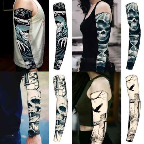 Image of YARIEW Temporary Tattoo Sleeves for Men Arm Sleeves for Men | Tattoo Sleeve Women Arts Fake Sleeve Tattoos Sun Protection Cooling Covers for Arms Women Halloween Pattern 17