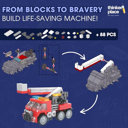 Image of 8-in-2 Fire Vanguard Fire Ladder Truck (88 Pieces) | Learn About Fire Fighters | Building Block Set for Kids Age 6+ | STEM Educational Toy | Build, Collect & Create Robot or Fire Truck