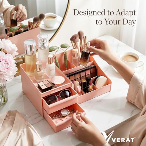 Image of VERAT Makeup Organizer Makeup Box Cosmetic Organizer Shelf Skincare Organizer Organisers for Cosmetics Vanity Organiser Cosmetic Storage Organizer Makeup Stand Storage Box and Organiser (Pink)