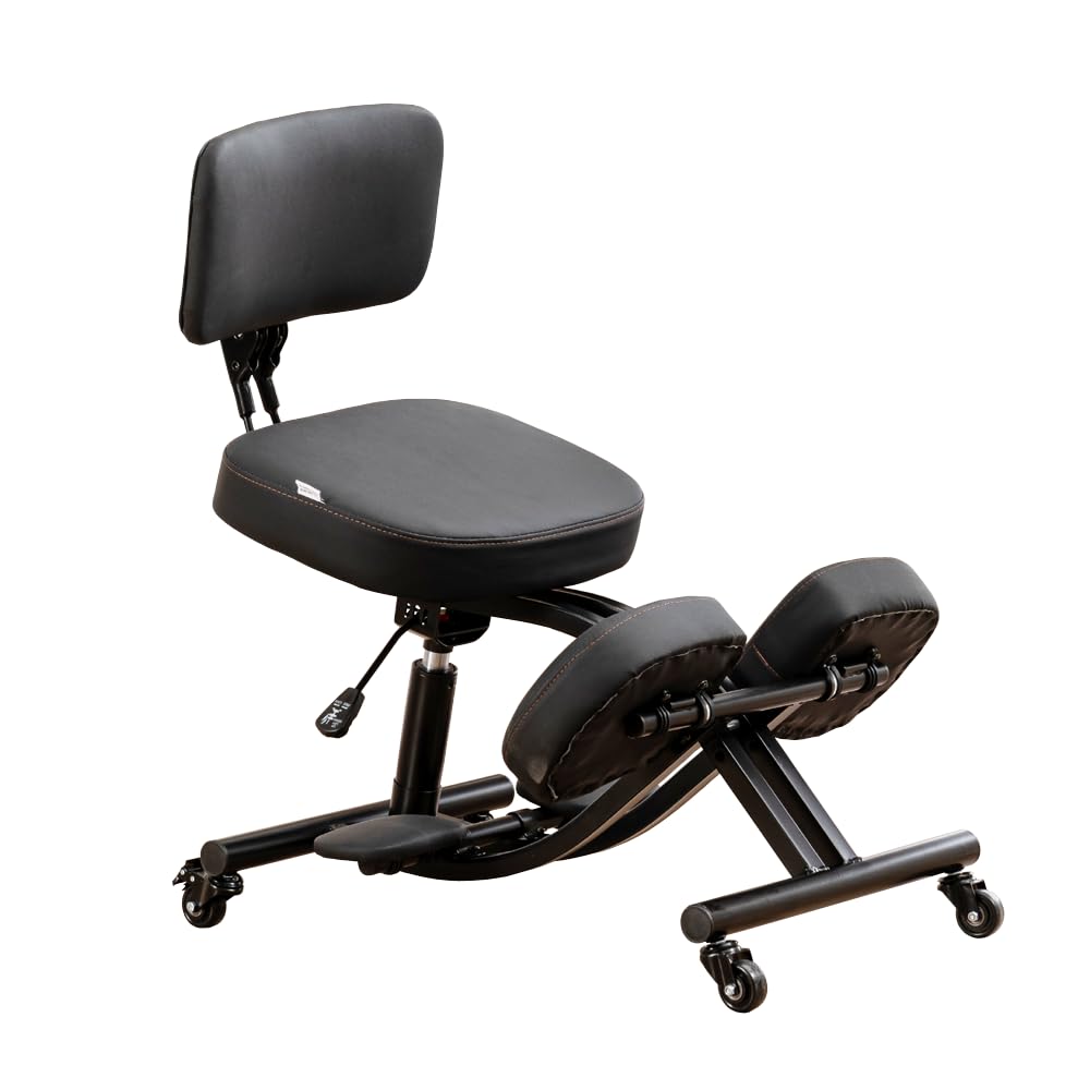 Balance Stuhl mit Rückenlehne, Kniestuhl mit Rollen, Verbesserung der Sitzhaltung mit Einstellbarer Höhe und Winkel, YDM-1458-2DF