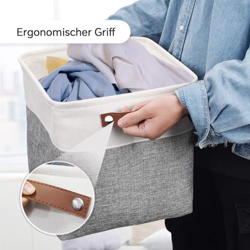 Mangata 25|28|30|33cm Aufbewahrungsbox Stoff, Aufbewahrungskorb für Regal, Korb Aufbewahrung, 3-er Pack, 33x33x33 cm, Grau Weiß – Ansicht 4